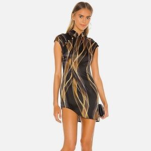 NWOT Kim Shui Abstract Print Dress in Black and Gold REVOLVE MSRP $399